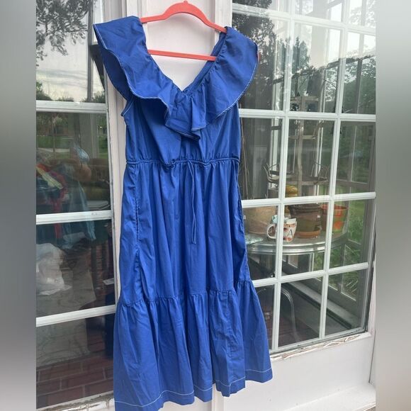 Summersalt Coastal Poplin Ruffle Neck Midi Dress - Picture 7 of 12